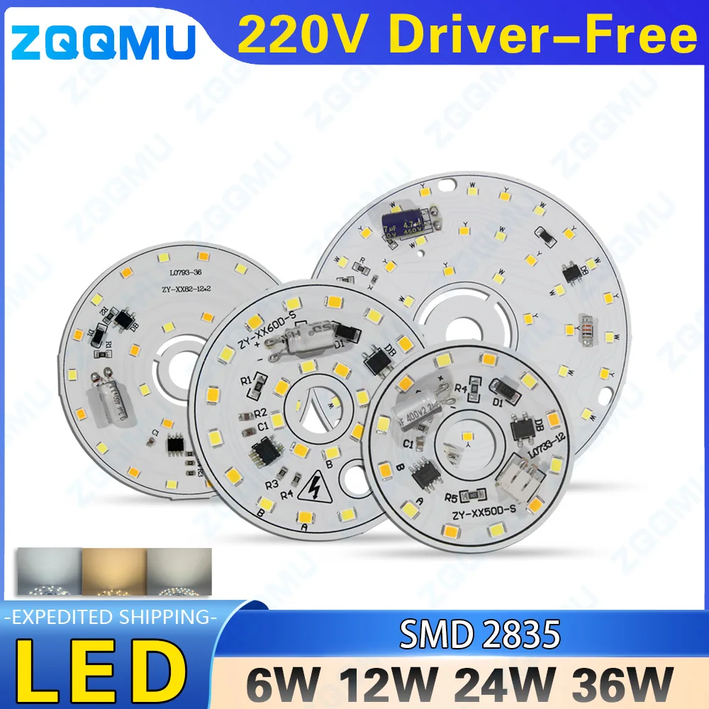 6W 8W 12W 24W 36W 48W LED Chip 3 Colors AC 220V Driverless SMD2835 Aluminum PCB Light Board for DIY LED Bulb Strip Module Home
