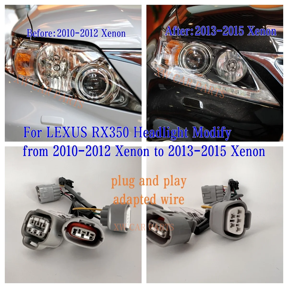 

Car Headlight Modification Upgrade Wiring Adapter Harness For 2010-2012 Lexu-s RX350 RX450h Halogen Xenon To 2013-2015 Xenon