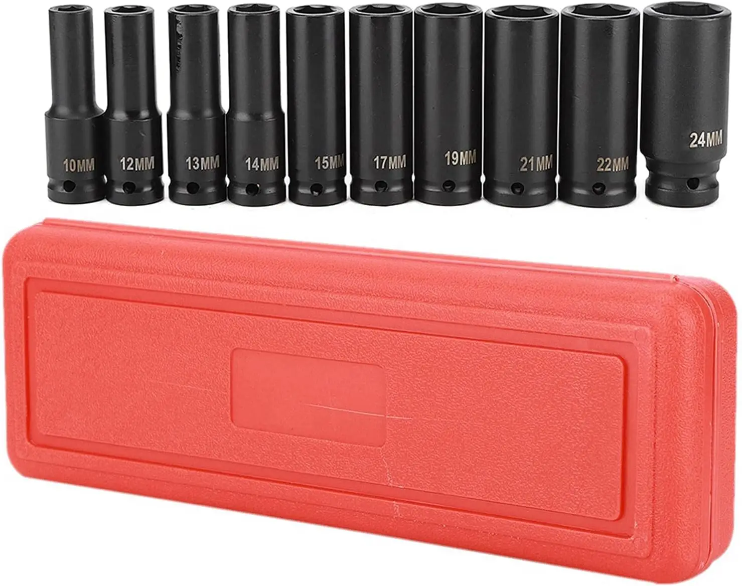 Set di bussole a impatto, 10 pezzi Set di strumenti per bussole a impatto profondo ad alta durezza da 1/2 pollice Strumento di riparazione adattatore per testa a 6 punti con un contenitore C