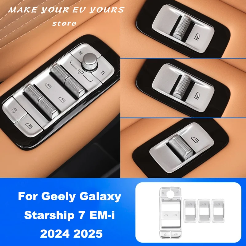 

For Geely Galaxy Starship 7 EM-i 2024 2025 Window Lift Panel Trunk Dual Flash Switch Metal Protective Sticker Accessories