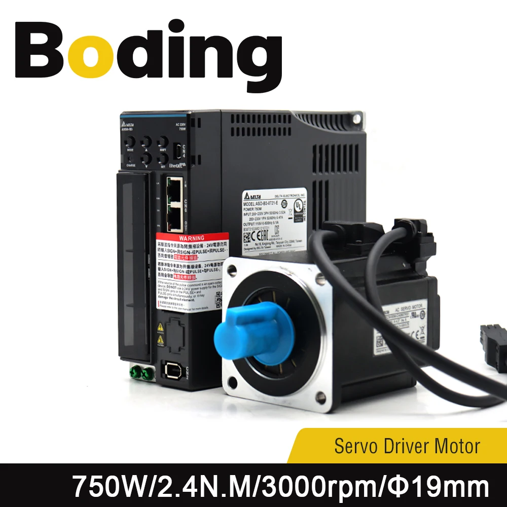 Boding Servo B3 Series 750W Servo Motor ECM-B3M-CA0807RS1/SS1 2.4NM 3000RPM and Servo Driver 750W ASD-B3-0721-E