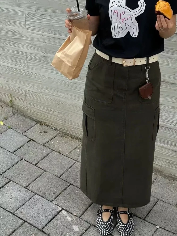 

Юбка-миди с высокой талией, однотонная, универсальная, прямого кроя, из хлопка, повседневная, с молнией, для женщин 25-29 лет