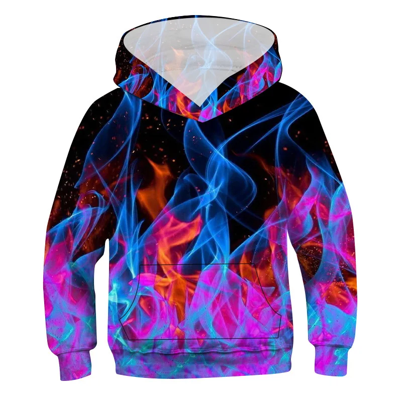 New Hot Sale Kids Boys' Hoodie Sweatshirt Long Sleeve 3D Print Optical Illusion With Pockets Blue Purple Children Tops 3-14 Year