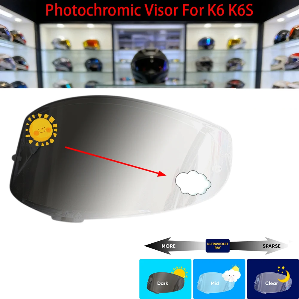 

Photochromic Visor For AGV K6 K6S Motorcycle Helmet Uv Protection Lens Resistant