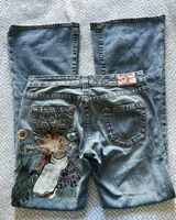 Retro Men and Women Streetwear Y2k Jeans Oversized Embroidered Pattern Mopping Wide Leg Baggy Jeans Low Waist Hip Hop Pants