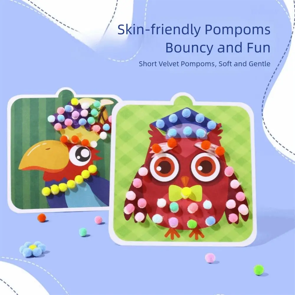 Handmade Material Children's Sticker Book Educational Hairball Animal Pompom Art Kit Montessori Cartoon Pompom Crafts