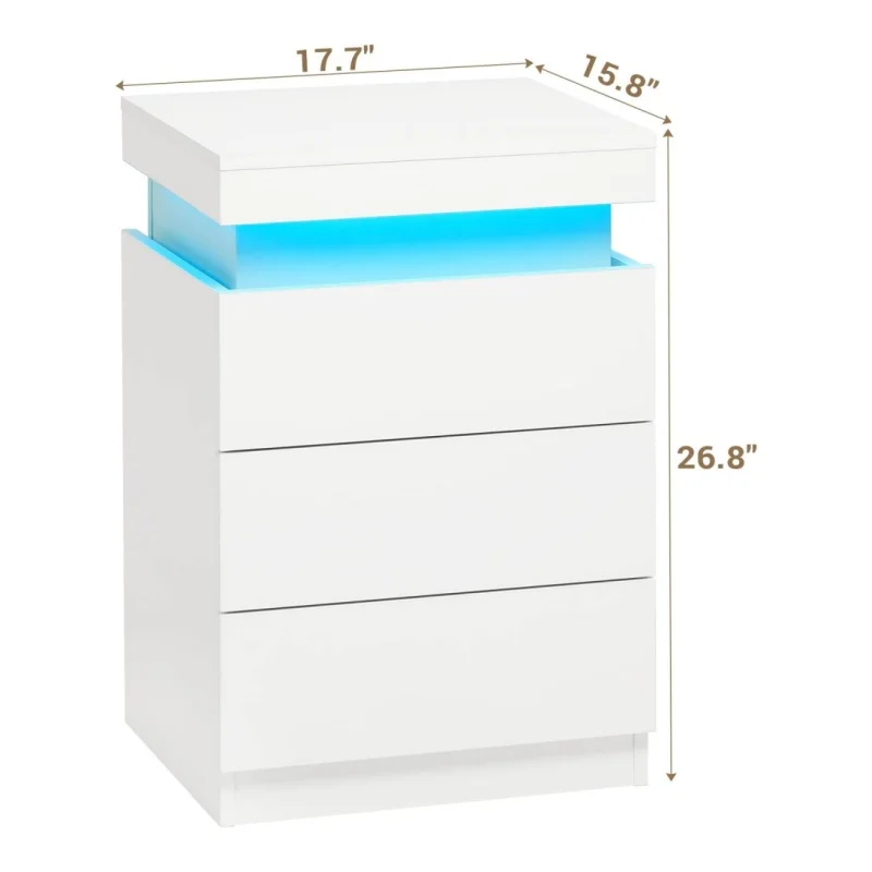 

Nightstand with Charging Station and LED Lights,Night Stand with Sliding Top for Bedroom,Bedside Table with Drawers