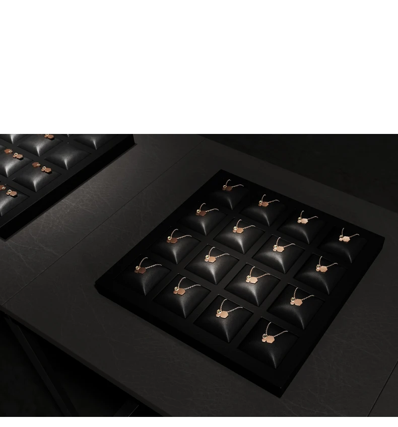 Oirlv Schwarzes Schmuck-Display-Tablett aus Leder für Ringe, Ohrringe und Halsketten, Großer Schmuck-Organizer, Schwarzes Organizer-Tablett – Detail 2