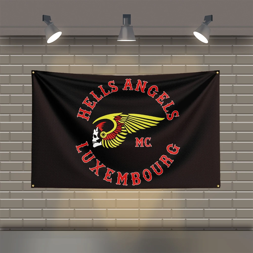 3x5 Ft Hells Angels Flag Polyester Printed Motorcycle Flags for Room Garage Decor