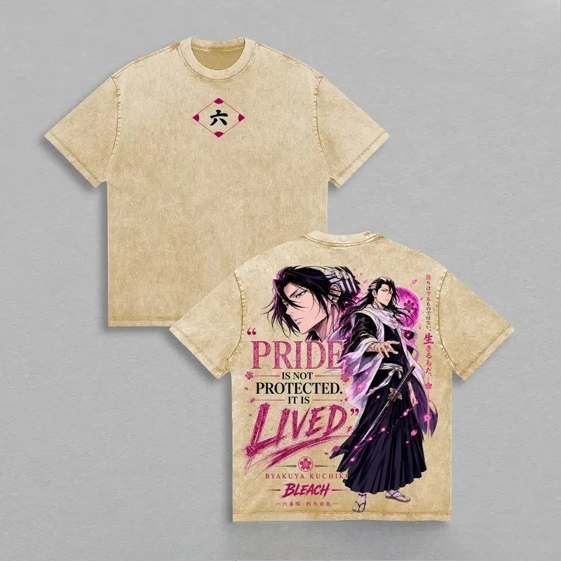 Manga BLEACH Kuchiki Byakuya Printed Tee Men Women Short Sleeve Clothing Washed Cotton T-shirt Casual T Shirt Harajuku Tshirt