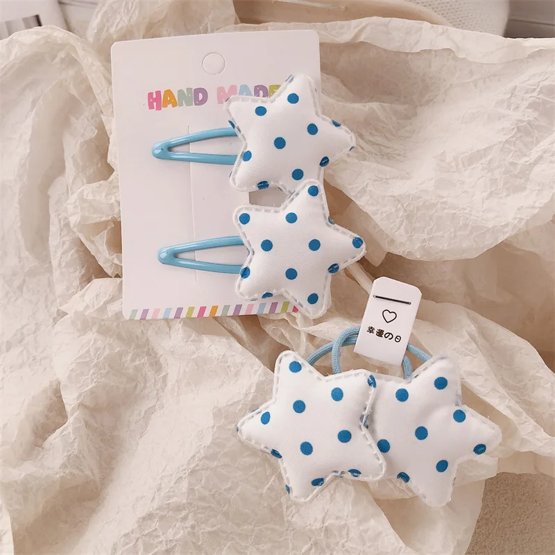 Girly Sea Salt Blue Polka Dot Star Hair Tie Ponytail Braid Elastic Hair Rope High Elasticity Hair Accessories