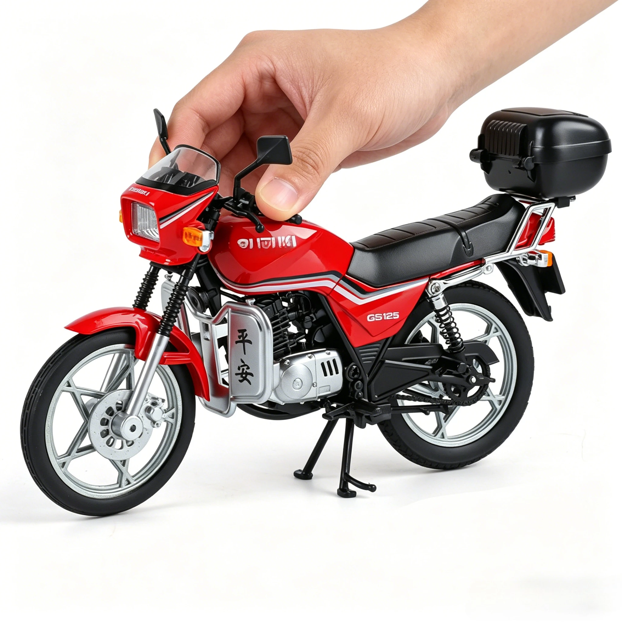 

1:12 GS125 Motorcycle Alloy Diecast Model Sound And Light Children's Toy Car Ornaments Trendy Decoration With Friend