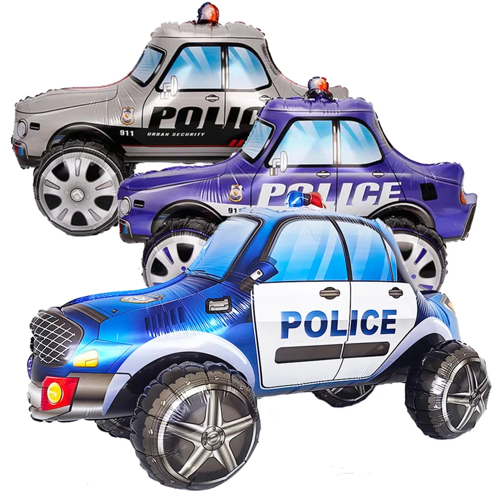 4D Standing Car Balloon Police Truck Foil Balloon Birthday Party Balloon Decoration Boys Birthday Police Themed Party Supplies