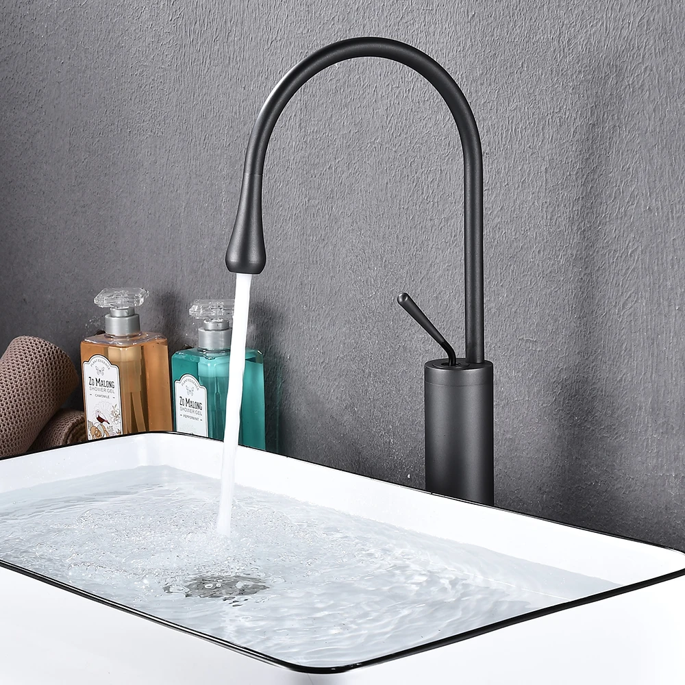 

Modern Bathroom Faucet High Arc Single Handle Sink Faucet Brass Washbasin Hot and Cold Water Faucet with Hose Accessories
