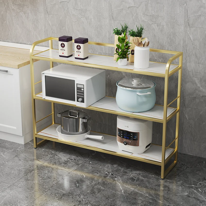 

Rock slab rack, microwave oven, multi-layer floor pan and bowl storage rack, modern simple light luxury kitchen storage rack