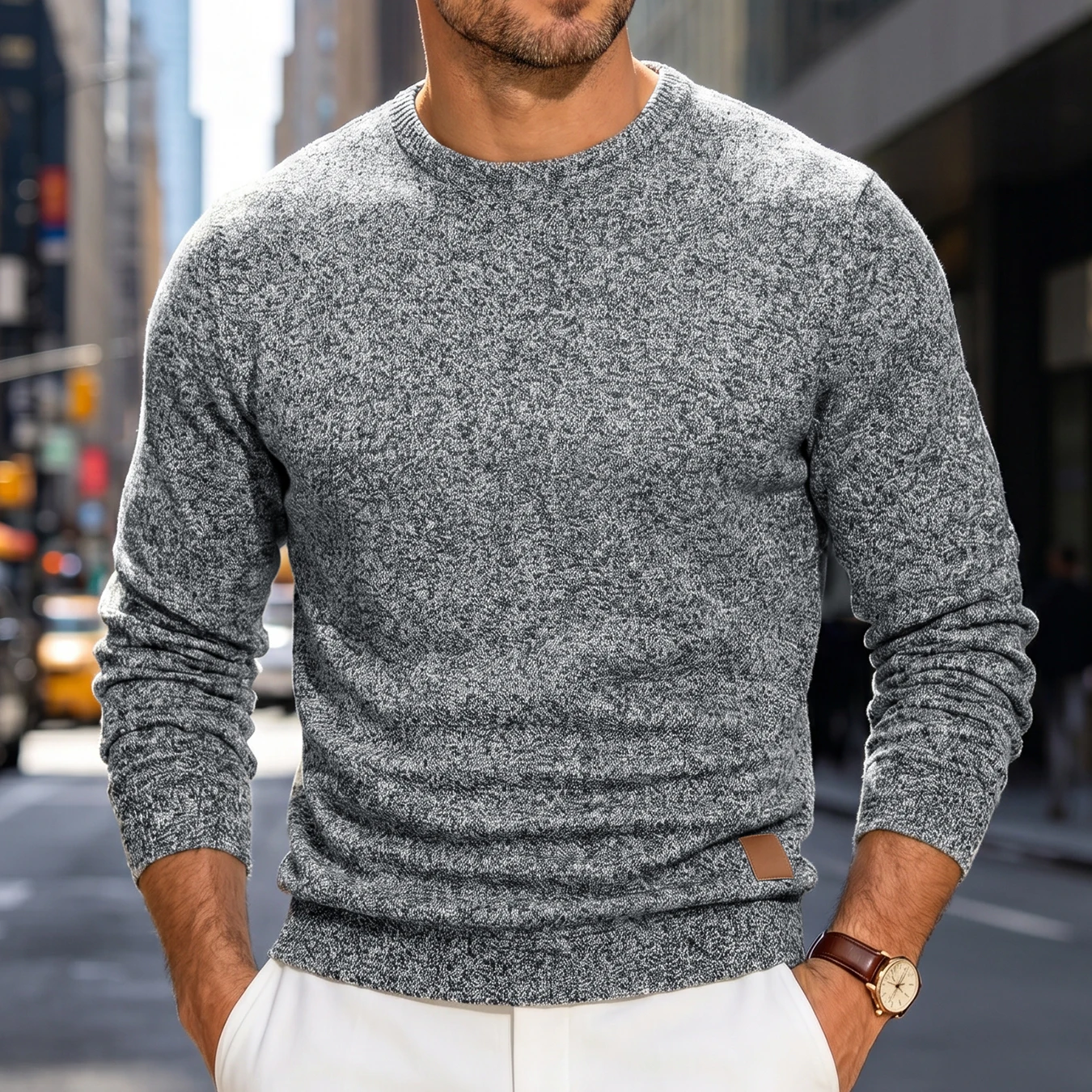 3PCS Men's Crewneck Sweatshirt Fleece Pullover Casual Soft Top Leather Patch Reinforced Stitching Long Sleeve