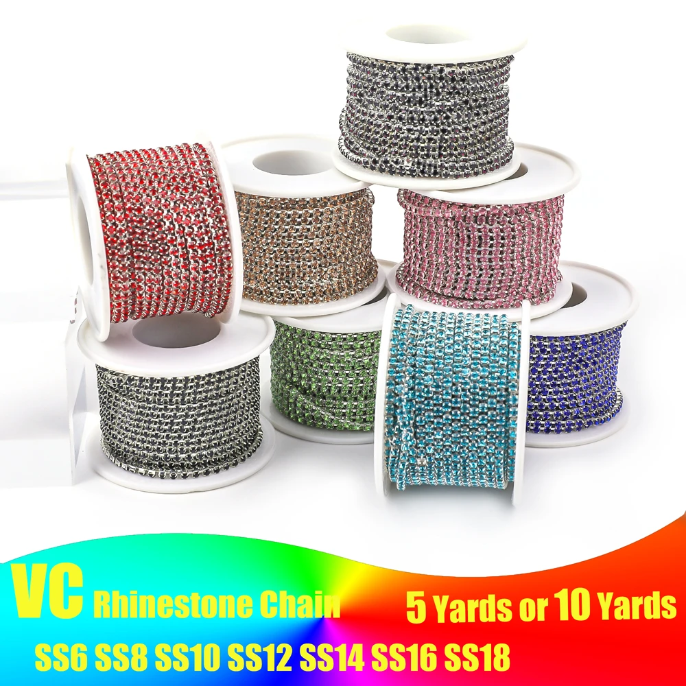 1Yard 10Yards/Roll SS6-SS18 Crystal Rhinestone Chain Sew-On Glue-On rhinestones Trim Cup Chain For clothes DIY chain Accessories