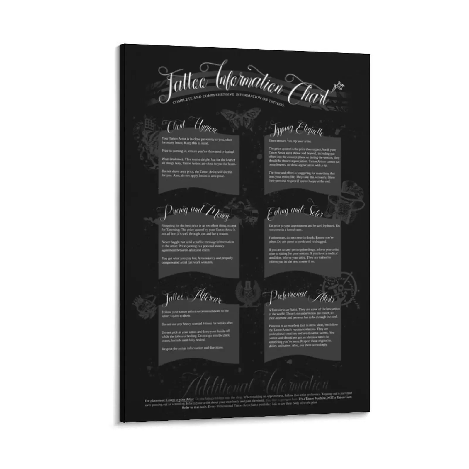 

Tattoo Information Chart, Black and Gray Canvas Painting bedrooms decorations nordic home decor pictures for wall posters anime