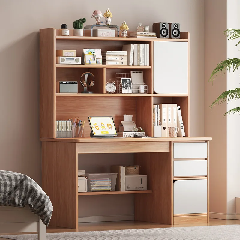 

Стол из цельного дерева, студенческий домашний стол для спальни, письменный стол, книжная полка, встроенная с выдвижным ящиком для книжного шкафа, компьютерный стол