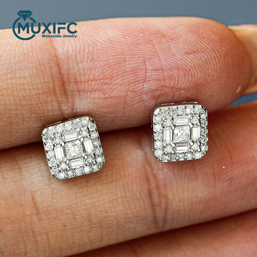 

MUXIFC Full Moissanite Stud Earring for Women Men Square Halo Diamond Earring GRA Certified S925 Silver Plated 18K Ear Studs