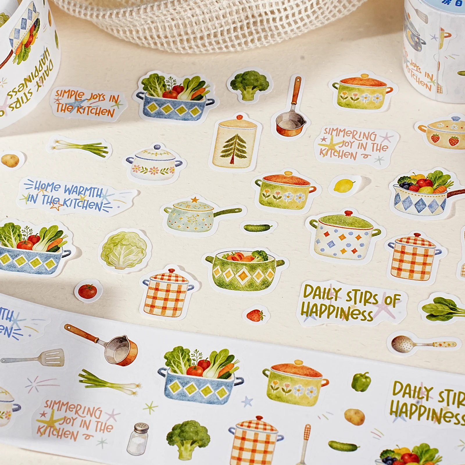 Etori Life Kitchen Daily Utensils and Ingredients Washi Tape 50Mm×2M Healing Watercolor Kitchen Theme Decorative Tape Suitable for Laptops, Suitcases, Guitars, Water Bottles, Pencil Cases, Bicycles, Scrapbooking Supplies, Office Decoration Accessories, Art Aesthetics, DIY Crafts, Creative Stickers, Baking Sealing, Birthday and Holiday Gifts, School Supplies, Back-To-School Season view 4