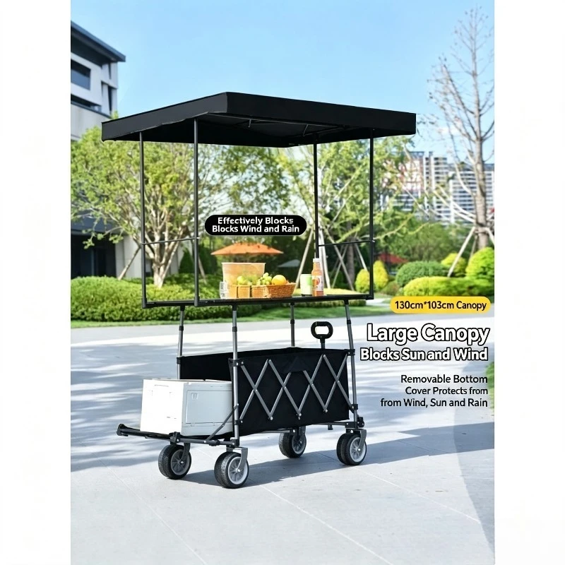 Foldable Outdoor Camping Wagon With Adjustable Table Board Large Capacity Portable Picnic Trolley For Stall Travel Shopping Use