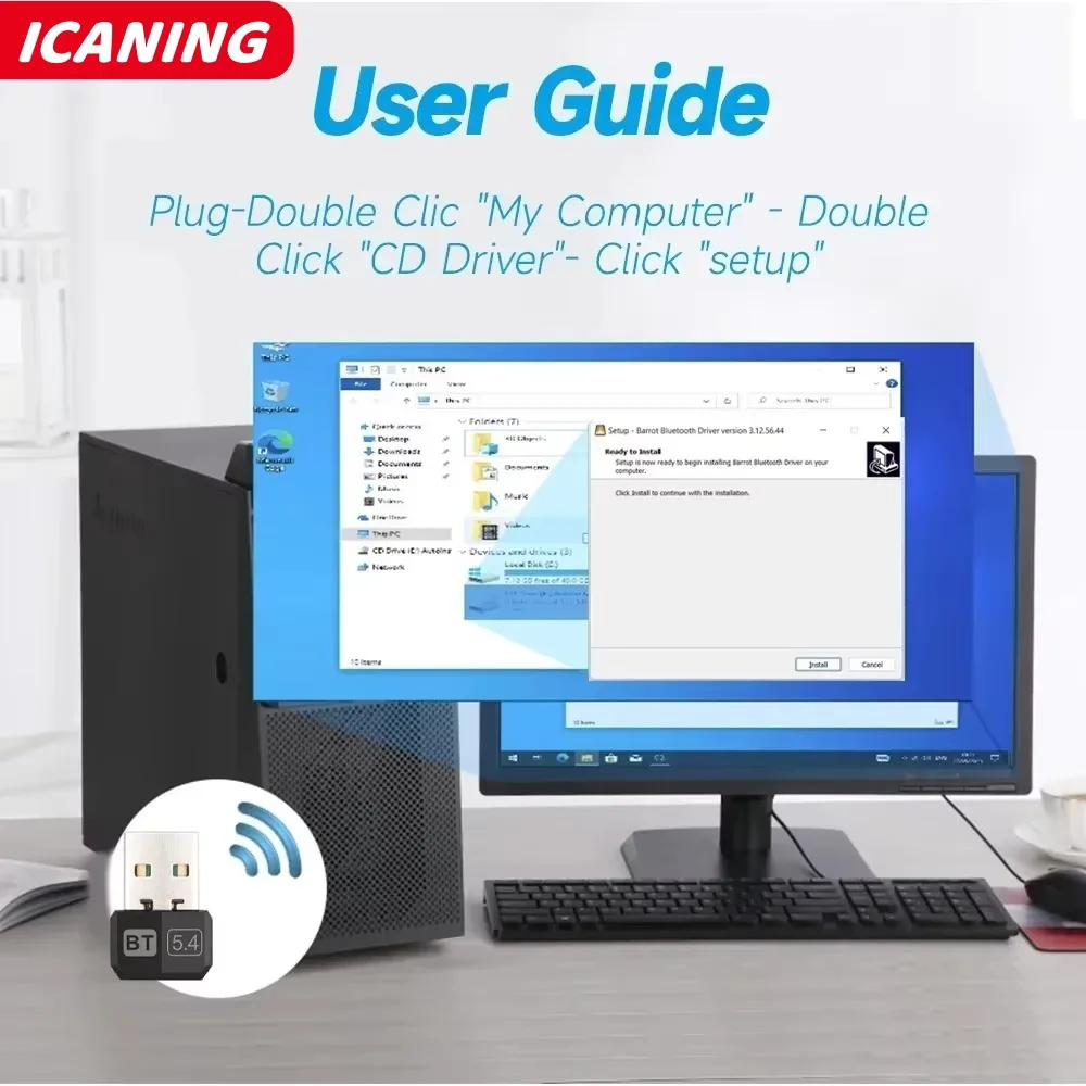Adattatore dongle USB ricevitore Bluetooth 5.4 per PC Trasmettitore audio mouse wireless Driver Bluetooth 5.0 gratuito per Win 10/11