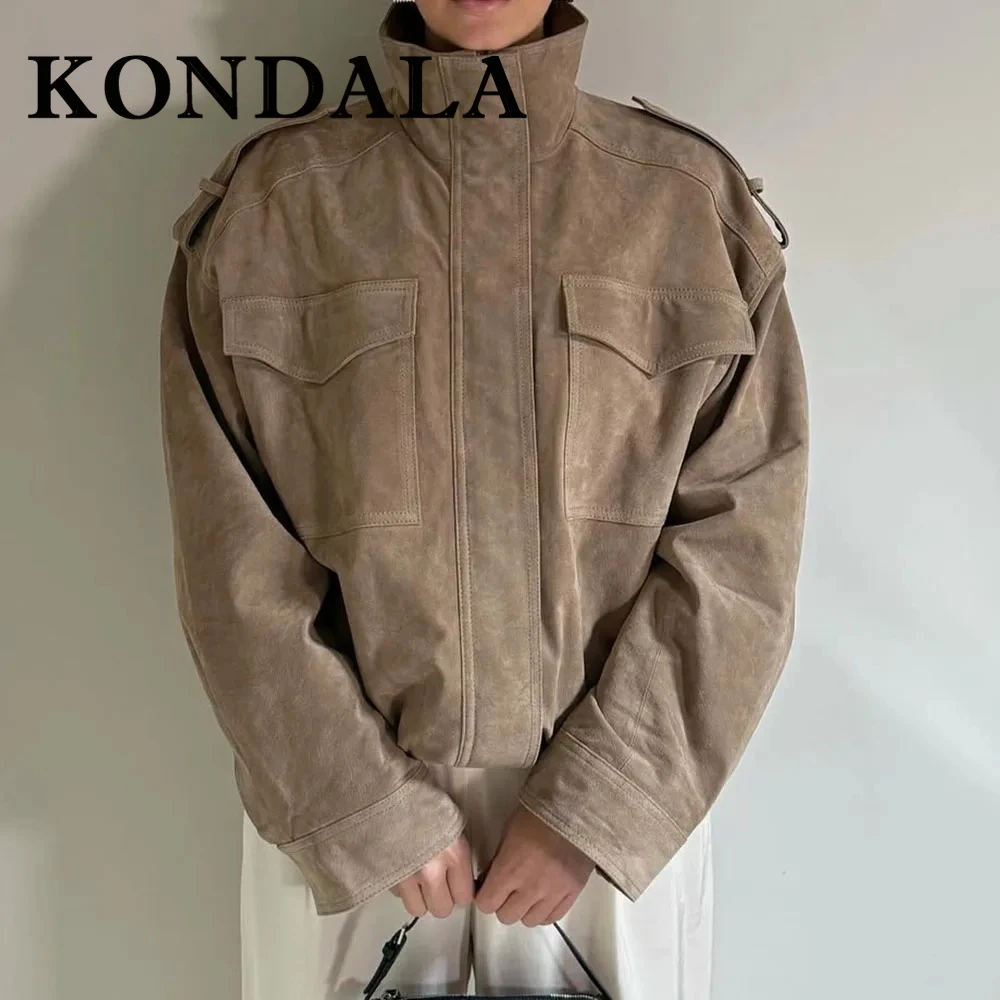 KONDALA Vintage Cool Casual High Street Woman Fall Jackets Streetwear Khaki Chic Streetwear Fashion 2025 Autumn Mujer Outwears