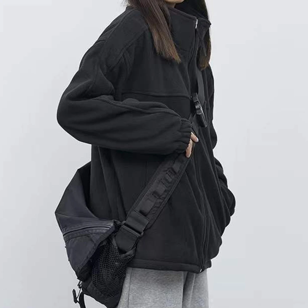 Women Fleece Coat Thickened Stand Collar Sweatshirt Casual Long Sleeve Outerwear Jacket For Daily Commuting Home Winter Wear