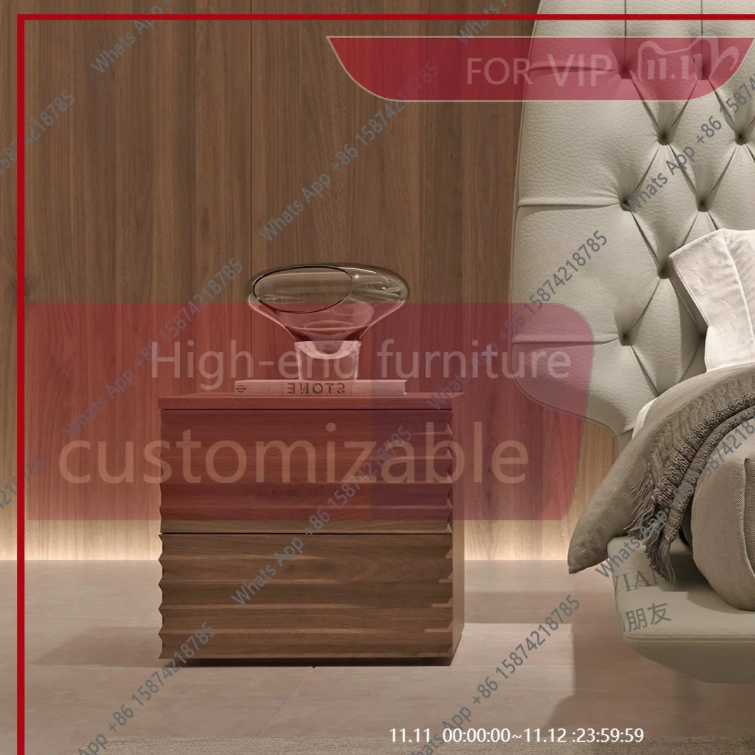 ES Italian minimalist modern pure solid wood black walnut bedside storage cabinet bedroom small apartment  high-end feeling