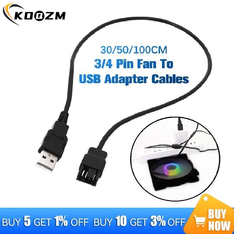 3/4 Pin Fan To USB Adapter Cables Computer Pc Fan Power Cable Connector Adapter
