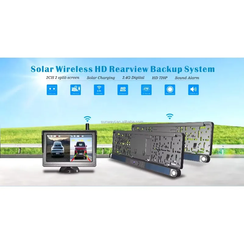 Dual channel high-definition camera (front and rear) with 5-inch solar 2.4GHz digital wireless for parking