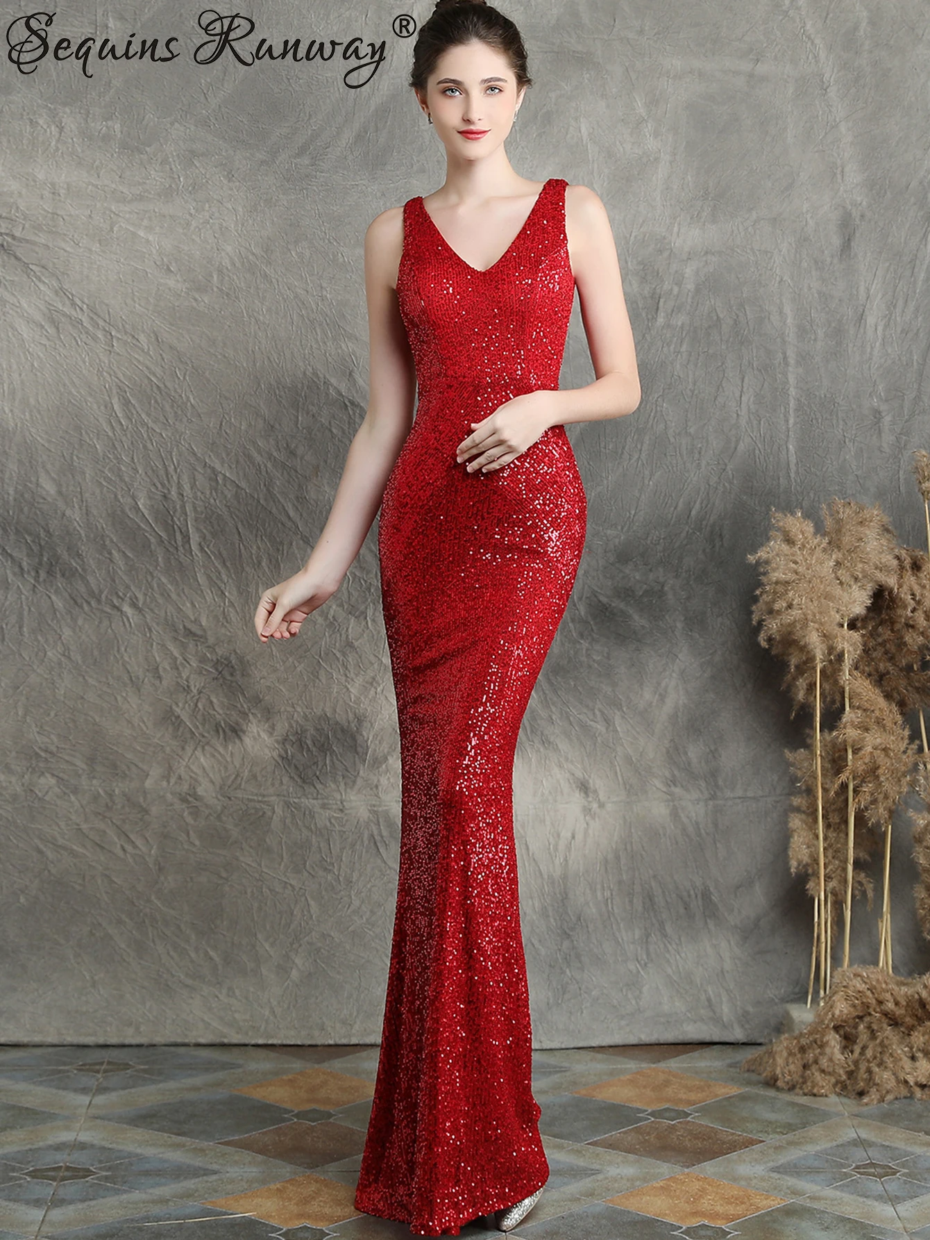 

Sexy elegant backless red wedding prom long evening dresses for women luxury sequin birthday party maxi summer dress vestidos HL