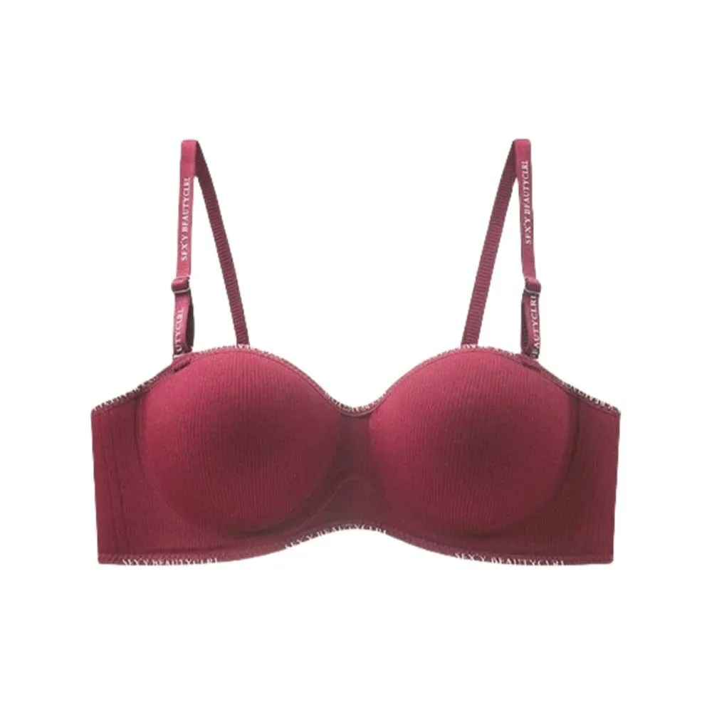 Sutiã em v profundo sem fio com letras em inglês, roupa íntima push up anti-flacidez, sem rastros, seios reunidos, sem costura