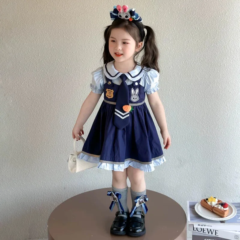Vestido de Verão para Meninas com Estampa de Coelho, Fantasia de Policial Judy, Saia de Princesa Fofa, Roupas Elegantes para ...