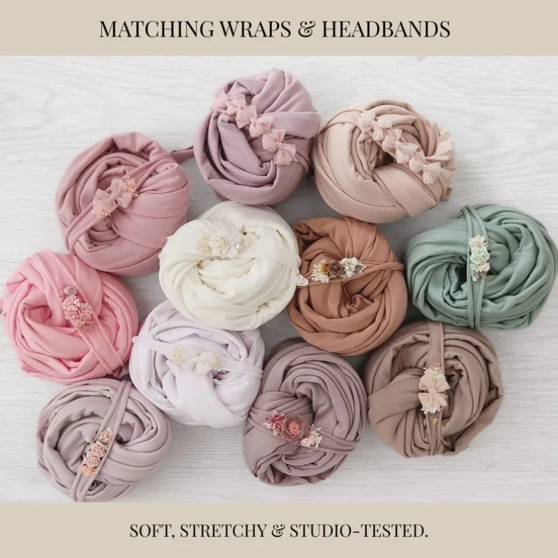 

2 шт./комплект накидок для новорожденных и повязка на голову с цветочным принтом — эластичный мягкий реквизит для детской фотосессии для девочек — предметы первой необходимости для фотографии новорожденных