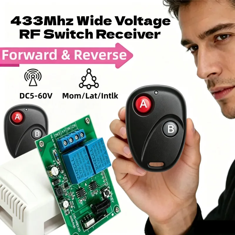 433MHz Universal Wireless Remote Control DC12V 2CH rf Relay Receiver and Transmitter for Universal Garage door and gate Control