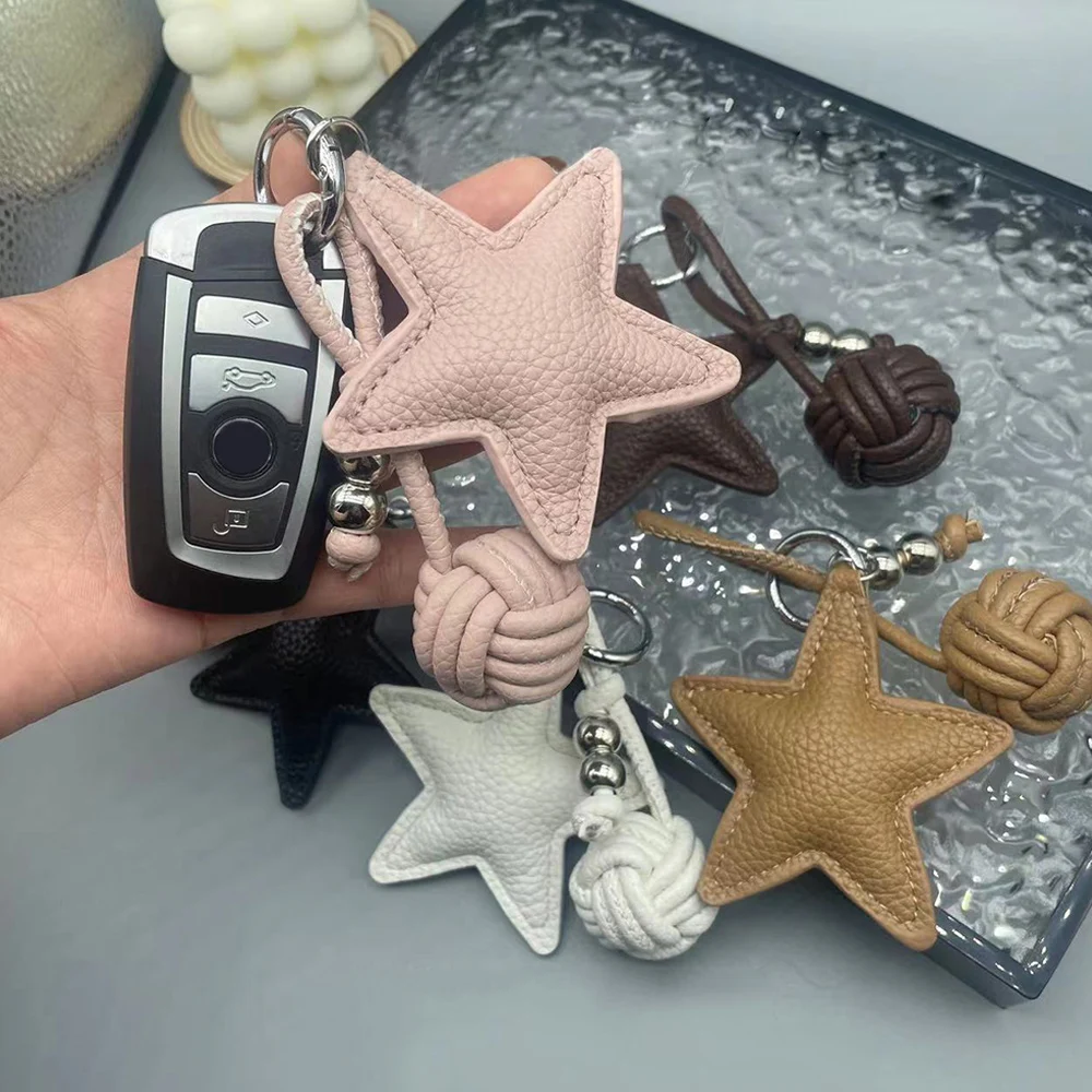 Star PU Leather Keychain Charms Five-pointed Star Car Key Ring Versatile Bag Pendant Key Chains For Women Bag Charms Pendant