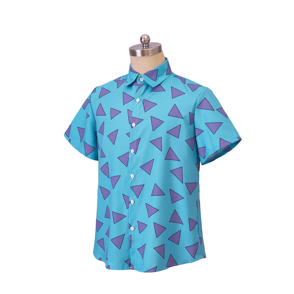 Anime Rocko's Modern Life Cosplay Rocko Costume Men's Casual Triangle Printed Button Down Shirt 90's Summer T-shirt Halloween