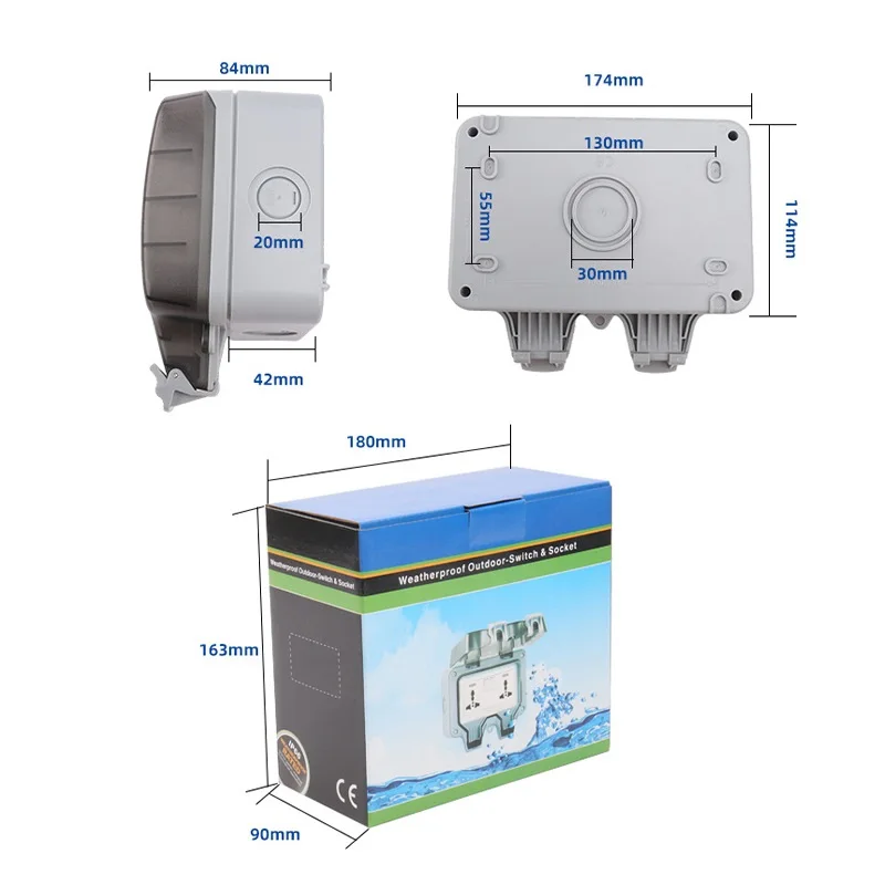 High Quality Single Double Way Waterproof Outdoor Outlets USB Sockets IP66 IK08 UK US South Africa Universal Sockets with CE