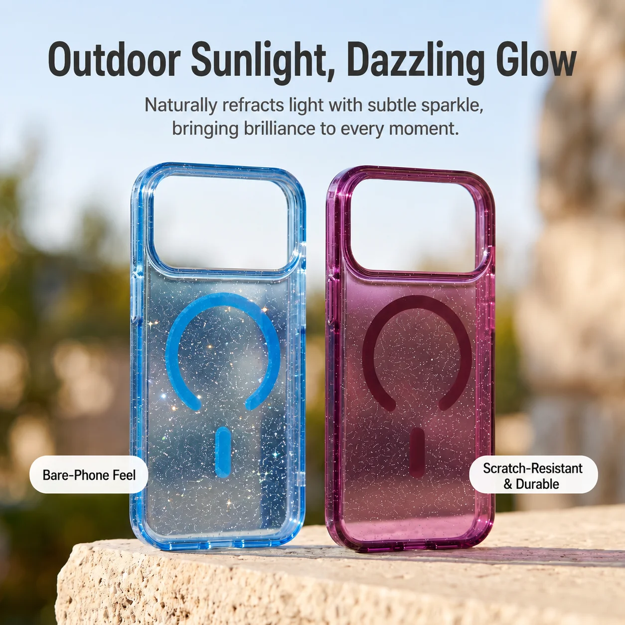 Luxuriöse Transparente Glitzerhülle für iPhone 18 Pro Max 17 Pro Stoßfeste Schutzhülle. Neues Kirschrot, Hellblau, Anti-Gelbton – Detail 2