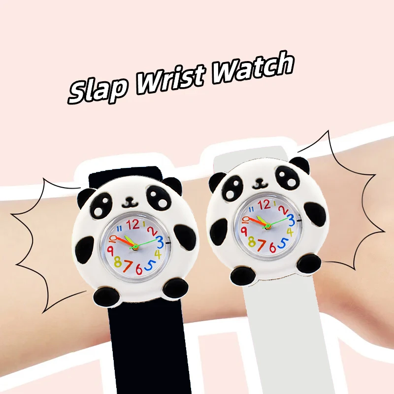 Cute Black Panda Children\'s Watch Fashion Bracelet Silicone Strap Kids Slap Watches Kindergarten Prize Activity Gift Clock