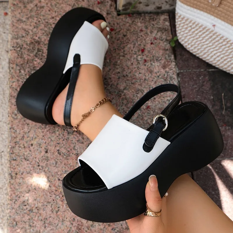 2026 New Summer Women's Fish Mouth Open Toe Comfortable Wedge High Heel Sandals Women Color Blocking Casual Fashionable Sandals