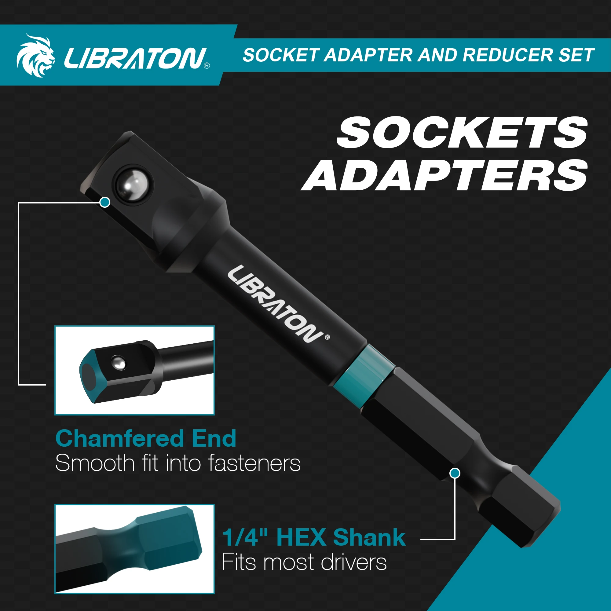 LIBRATON 1/4 Zoll, 3/8 Zoll, 1/2 Zoll Schlagschrauber-Adapter und Reduzierstücke, inklusive Reduzierstücke, Universalgelenke, Steckschlüsseladapter-Verlängerung, 20 Stück – Detail 5
