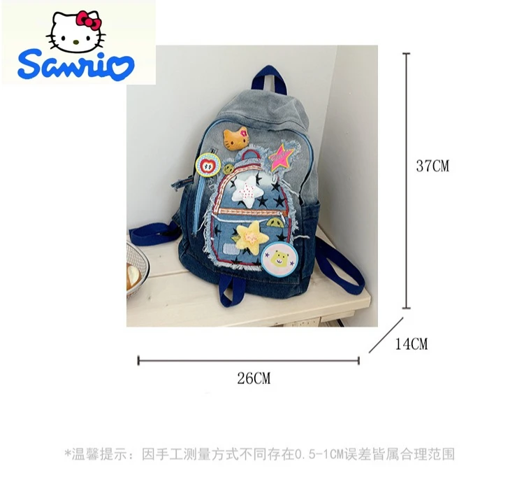 Sanrio Fashion Retro Cowboy Color blocked Backpack Student Sweet and Cute Cartoon Hello Kitty Large Capacity Backpack