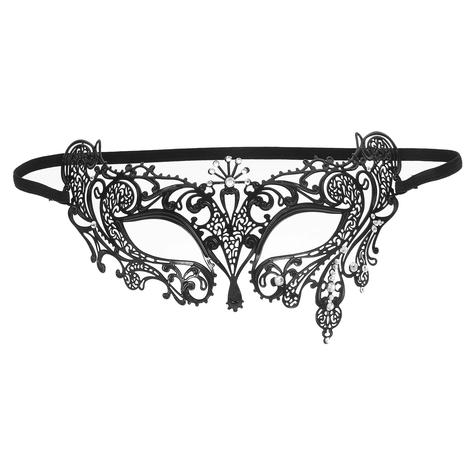 

Luxury Metal Masquerade Mask Black Hard Durable Material Rubber Band Shimmer Decoration One Size Fits