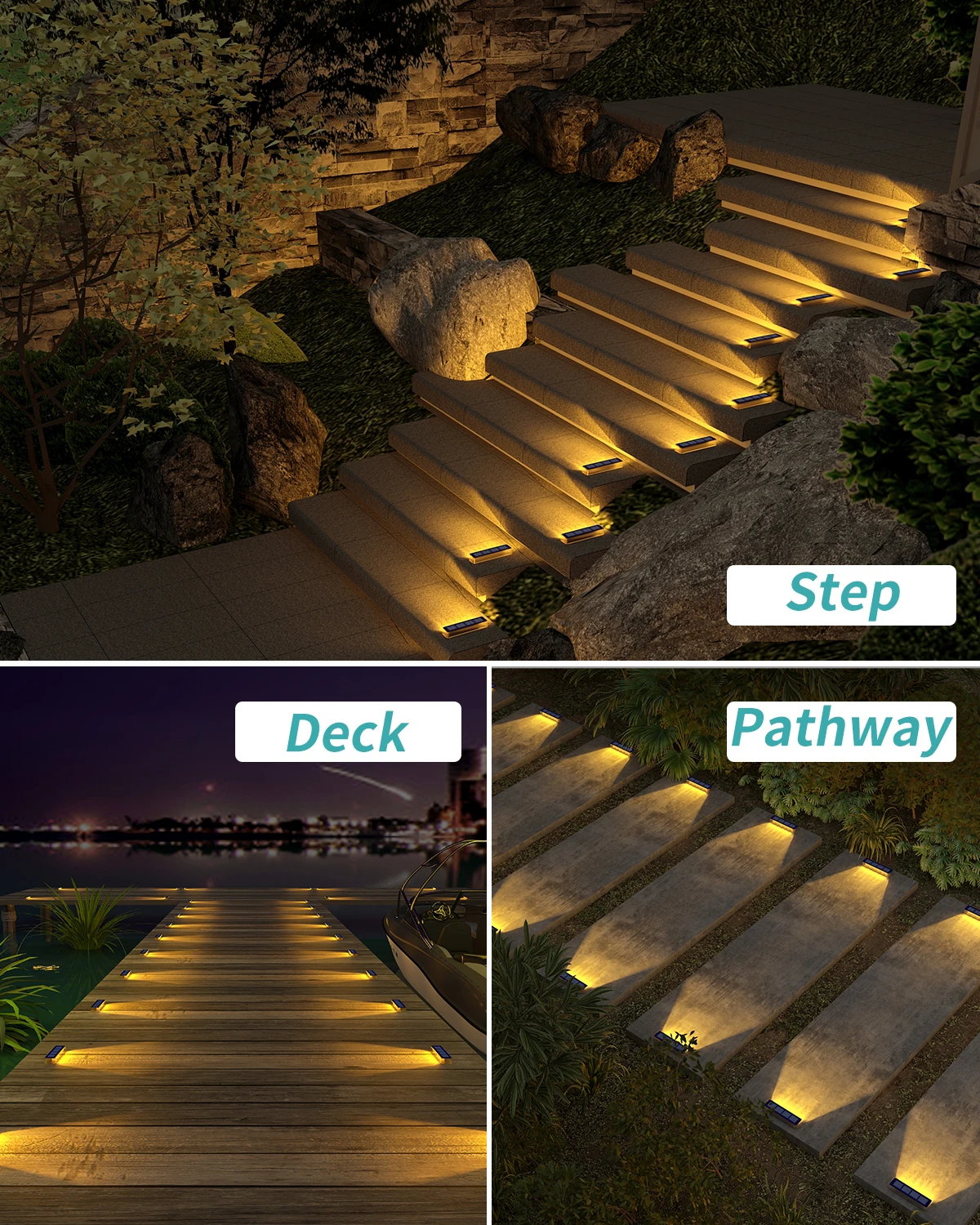     Luci da pavimento solari da 6 pezzi Illuminazione per scale a LED per esterni IP68 Lampade solari per esterni impermeabili per scale Scale Pathway