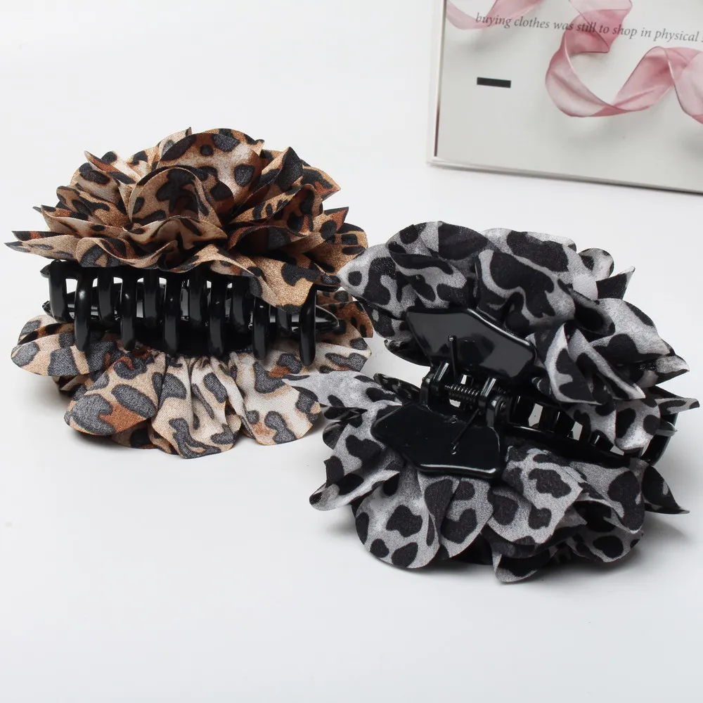 Fabric Flower Hair Claw Clips for Women Girls Leopard hair claws Hair Clip Barrette Plastic Hair Clamps Hair Accessories