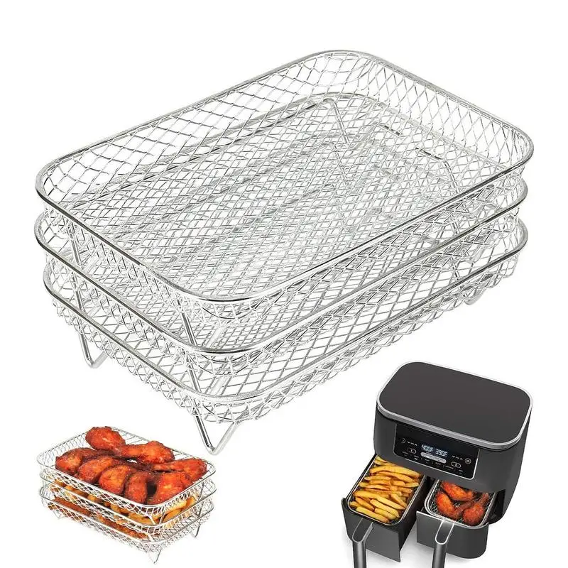 Air Fryer Wire Rack Stainless Steel Grilling Dehydrator Racks Air Fryer Accessories 3 Layers With Silicone Feet For Grilling