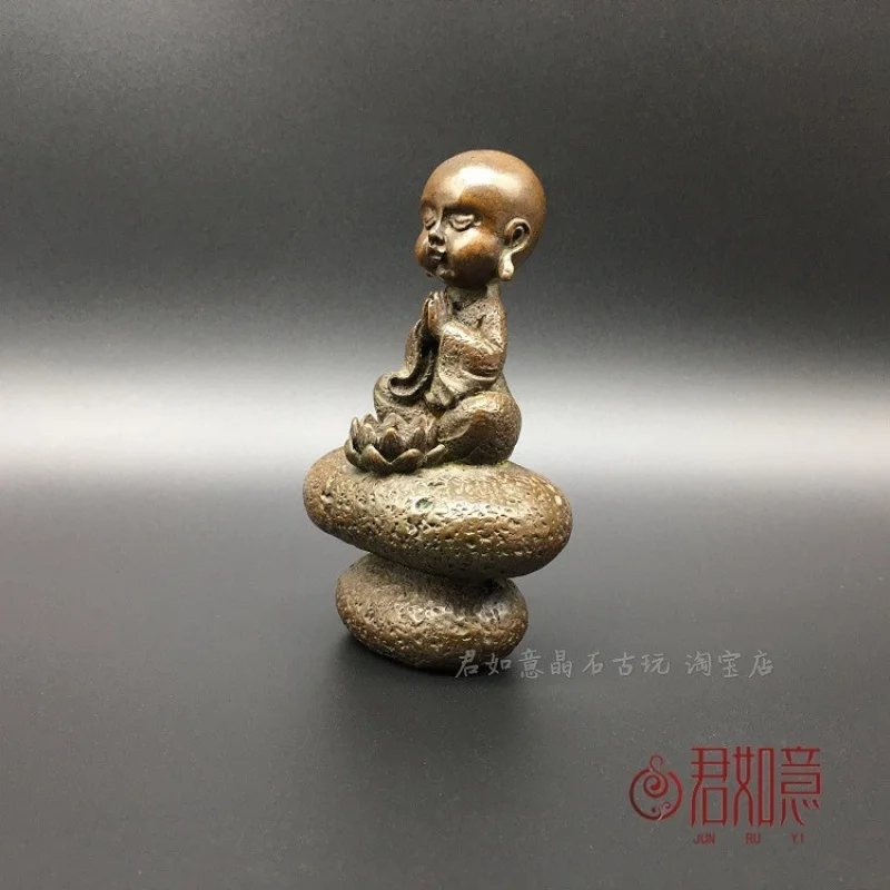 Ornament Solid Copper Zen Monk Lotus Holder Incense Insert Sitting Stone Little Novice T